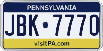 PA license plate JBK7770