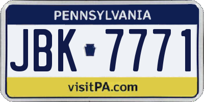 PA license plate JBK7771