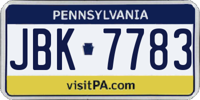PA license plate JBK7783