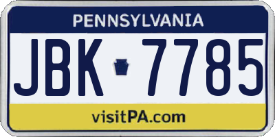 PA license plate JBK7785