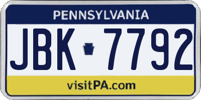 PA license plate JBK7792