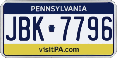 PA license plate JBK7796