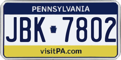 PA license plate JBK7802