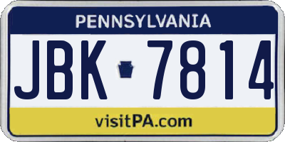 PA license plate JBK7814