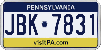 PA license plate JBK7831