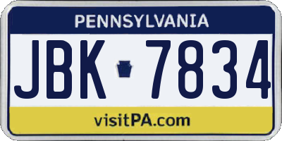 PA license plate JBK7834