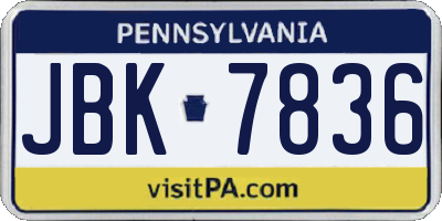 PA license plate JBK7836