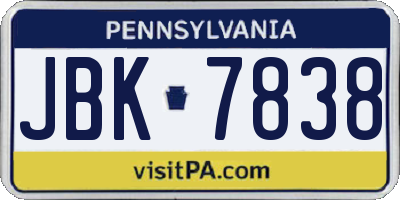 PA license plate JBK7838