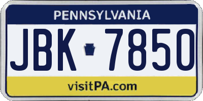 PA license plate JBK7850