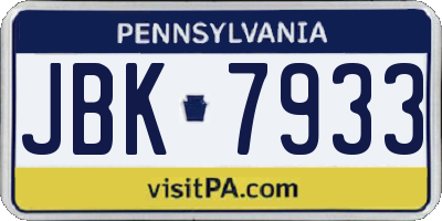 PA license plate JBK7933