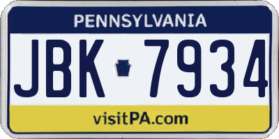 PA license plate JBK7934