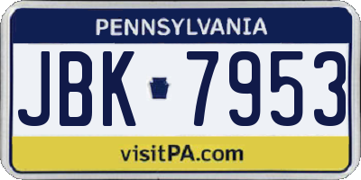 PA license plate JBK7953