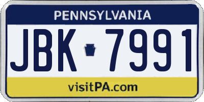 PA license plate JBK7991