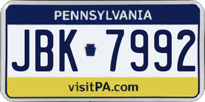 PA license plate JBK7992