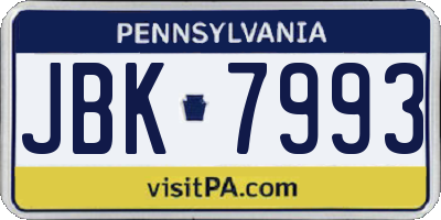 PA license plate JBK7993