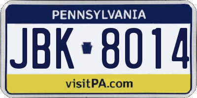 PA license plate JBK8014