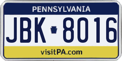 PA license plate JBK8016