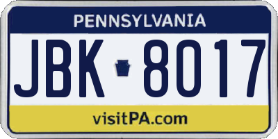 PA license plate JBK8017