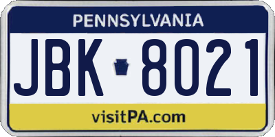 PA license plate JBK8021