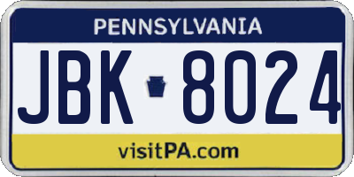 PA license plate JBK8024