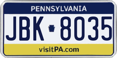 PA license plate JBK8035