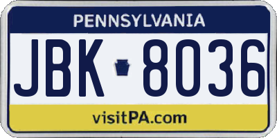 PA license plate JBK8036