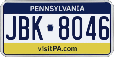 PA license plate JBK8046