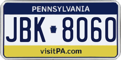 PA license plate JBK8060