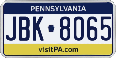 PA license plate JBK8065
