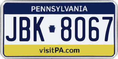 PA license plate JBK8067