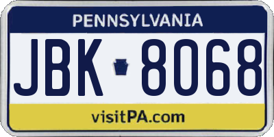 PA license plate JBK8068