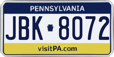 PA license plate JBK8072