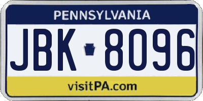 PA license plate JBK8096