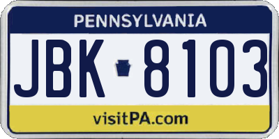 PA license plate JBK8103