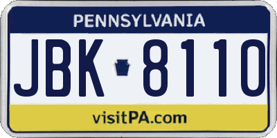 PA license plate JBK8110
