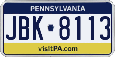 PA license plate JBK8113