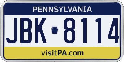 PA license plate JBK8114