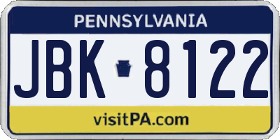 PA license plate JBK8122
