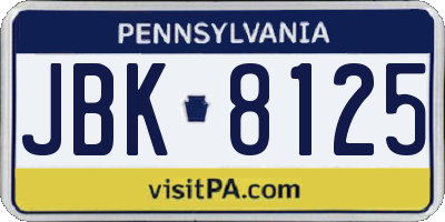 PA license plate JBK8125