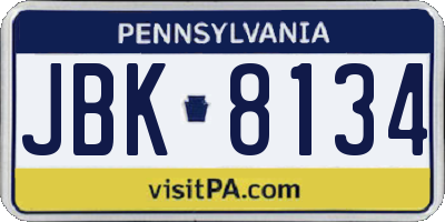 PA license plate JBK8134