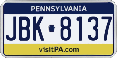 PA license plate JBK8137