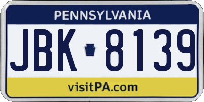 PA license plate JBK8139