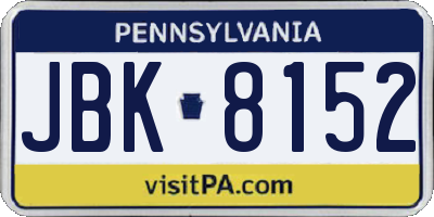 PA license plate JBK8152