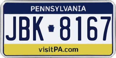PA license plate JBK8167