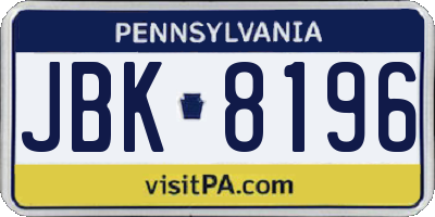 PA license plate JBK8196
