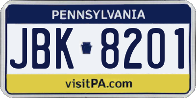 PA license plate JBK8201