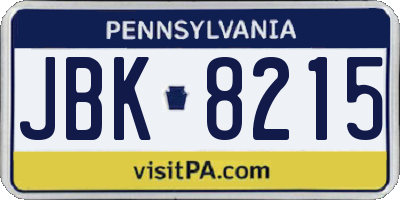 PA license plate JBK8215