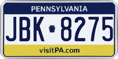 PA license plate JBK8275