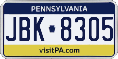 PA license plate JBK8305