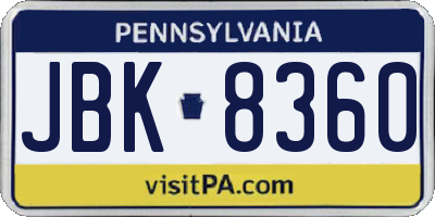 PA license plate JBK8360